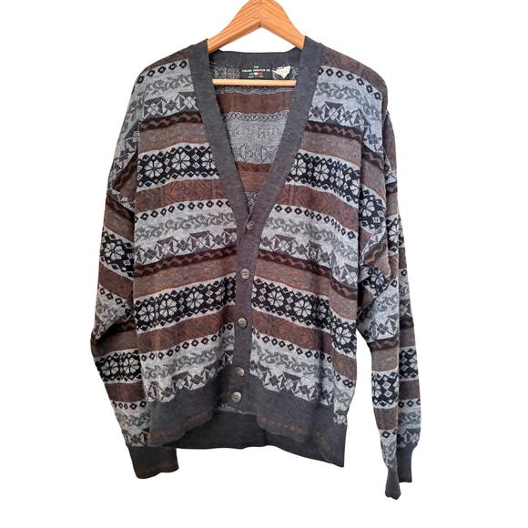 Vintage Italian Sweater Co. Wool Blend Cardigan L Fair Isle Knit - Picture 1 of 3